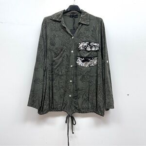 Bella Amore Italy made Olive Green Button Down Shirt with Sequin Detail
